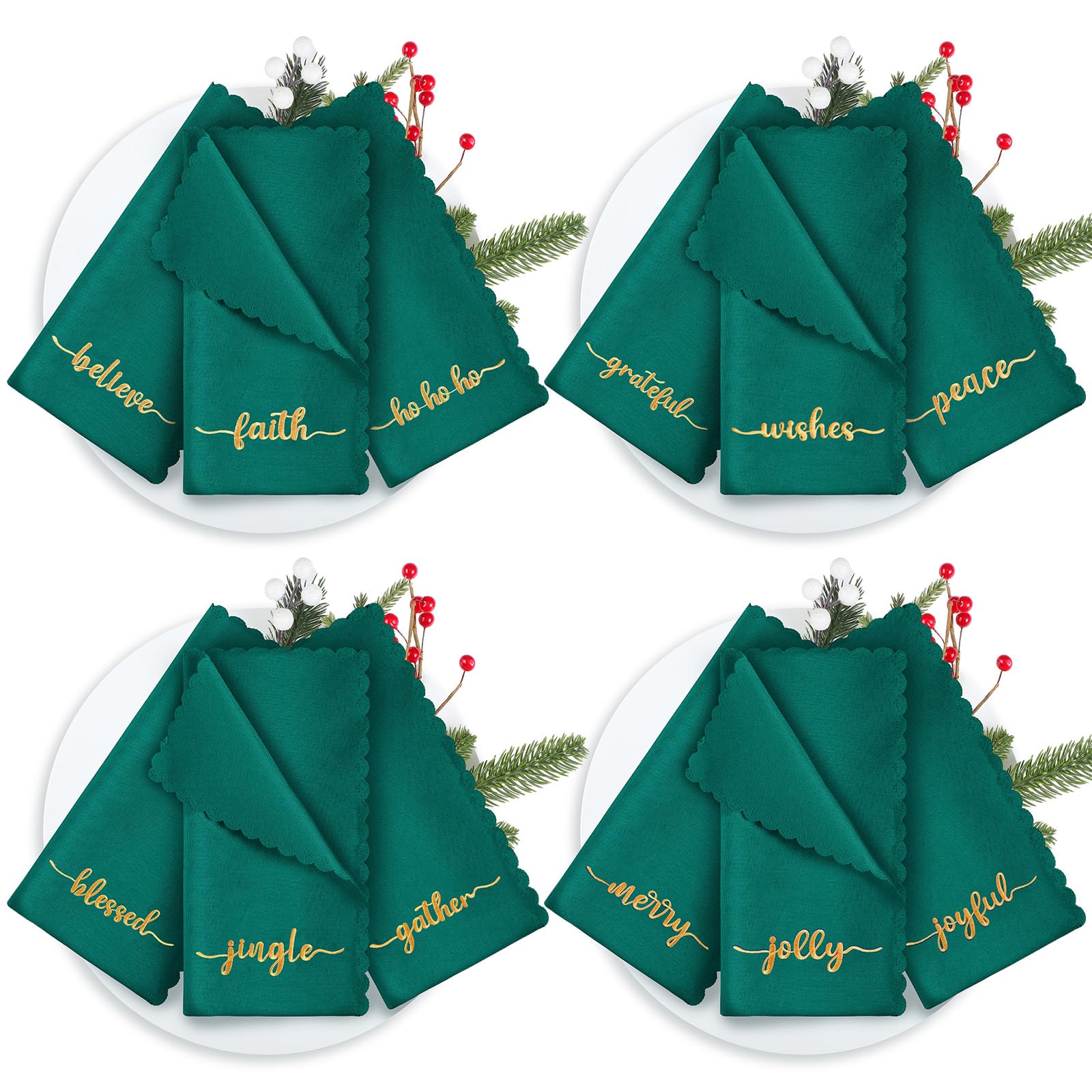 Sliner servilletas verde navidad bordadas doradas para mesa festiva