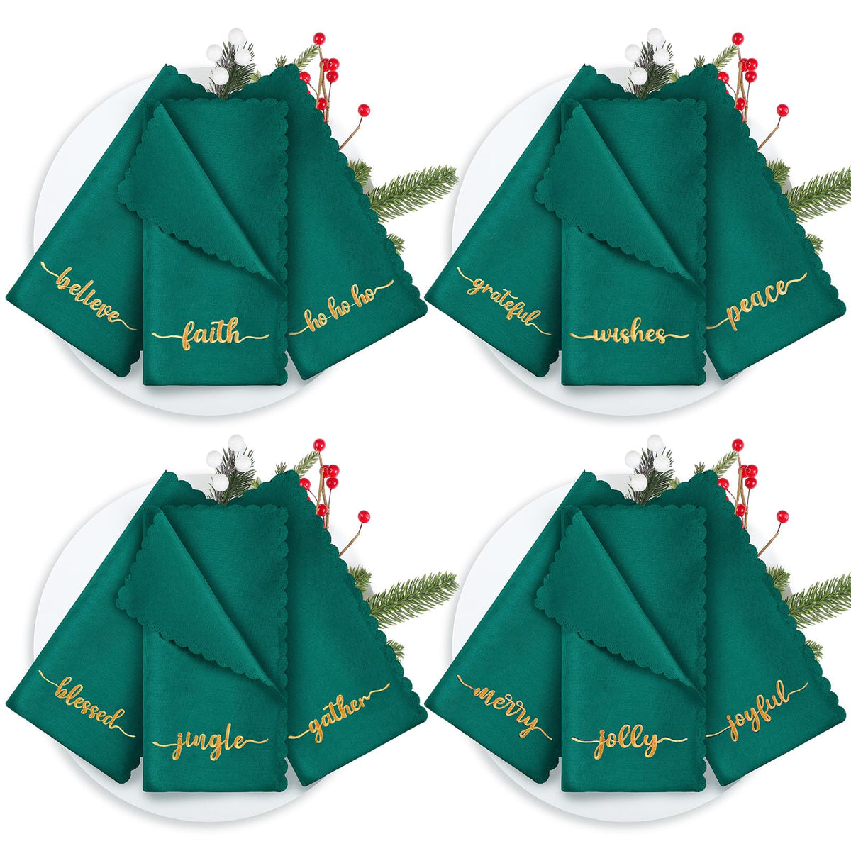 Sliner servilletas verde navidad bordadas doradas para mesa festiva