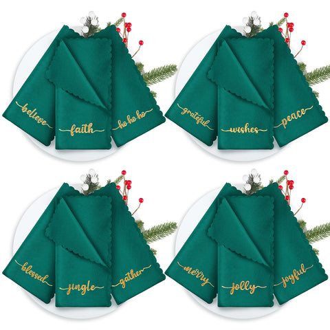 Sliner servilletas verde navidad bordadas doradas para mesa festiva