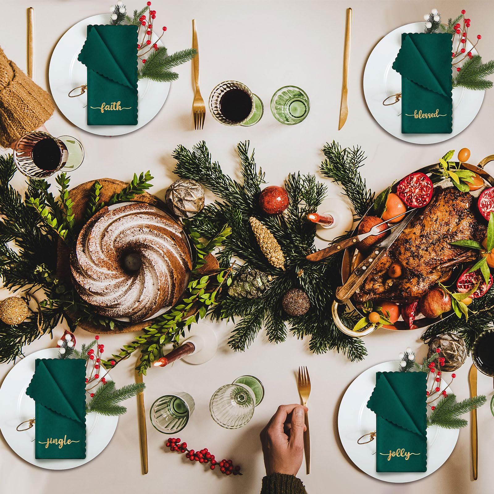 Sliner servilletas verde elegantes para eventos navideños