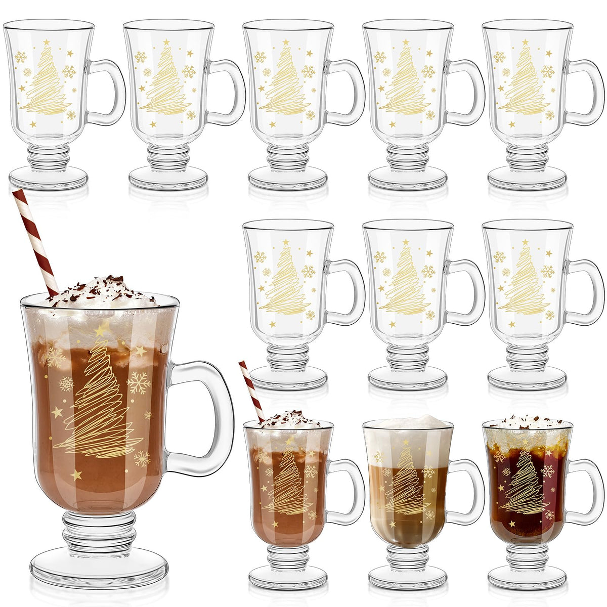Vasos de café Sliner de 8 oz con árbol dorado, ideal para ceremonias festivas.