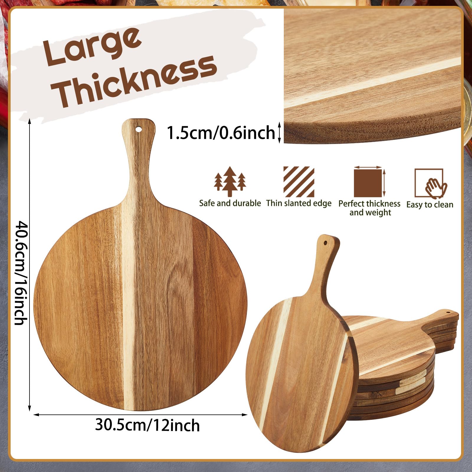 Sliner tabla de acacia con asa cómoda para agarrar y trasladar ingredientes
