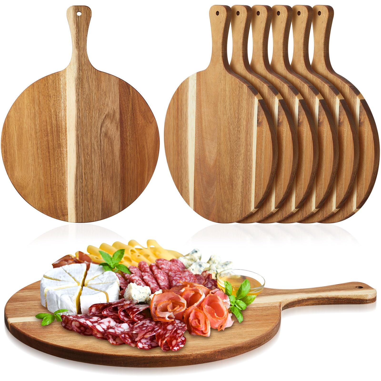 Sliner tabla redonda de acacia 12 pulgadas, juego de 6 para cortar carnes
