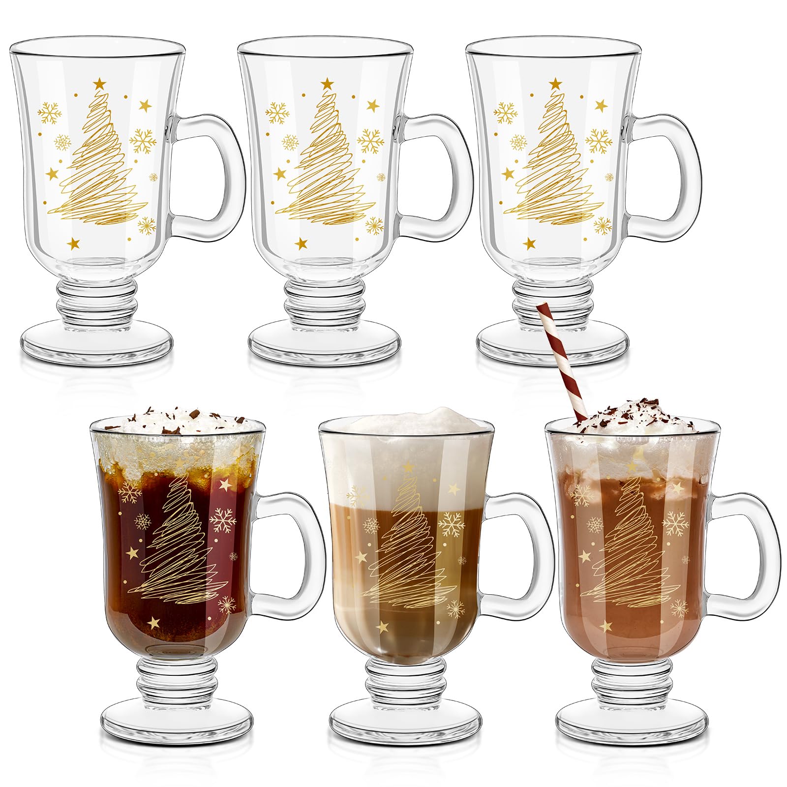 Vaso de cafe Sliner con asa y patron de arbol navideno, ideal para latte.