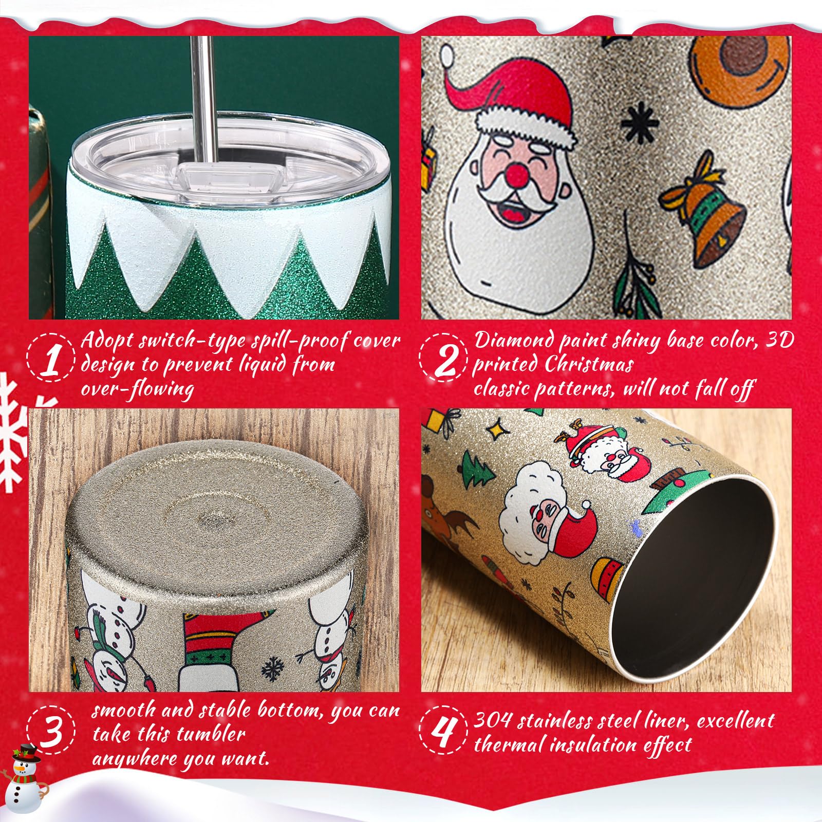 Vaso Sliner navideño 20 oz con efecto escarcha y acabado resistente