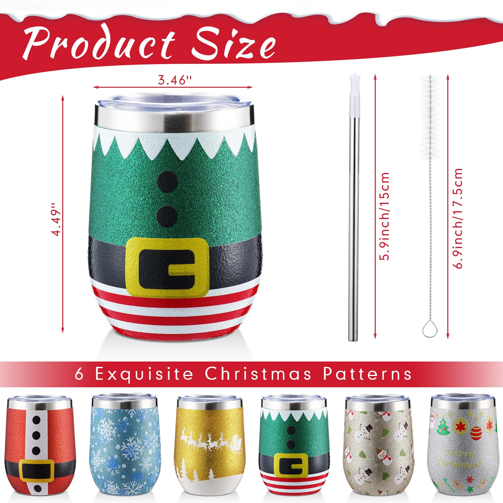 Vaso Sliner navidad de 12 oz con tapas para conservar temperatura