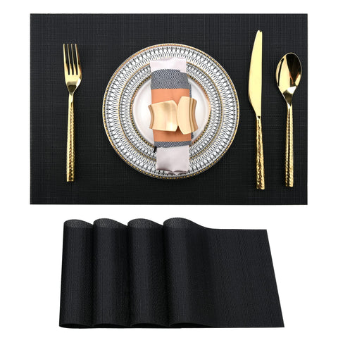 Manteles SLKQG negros Set4 frente: protección elegante para cada comida.