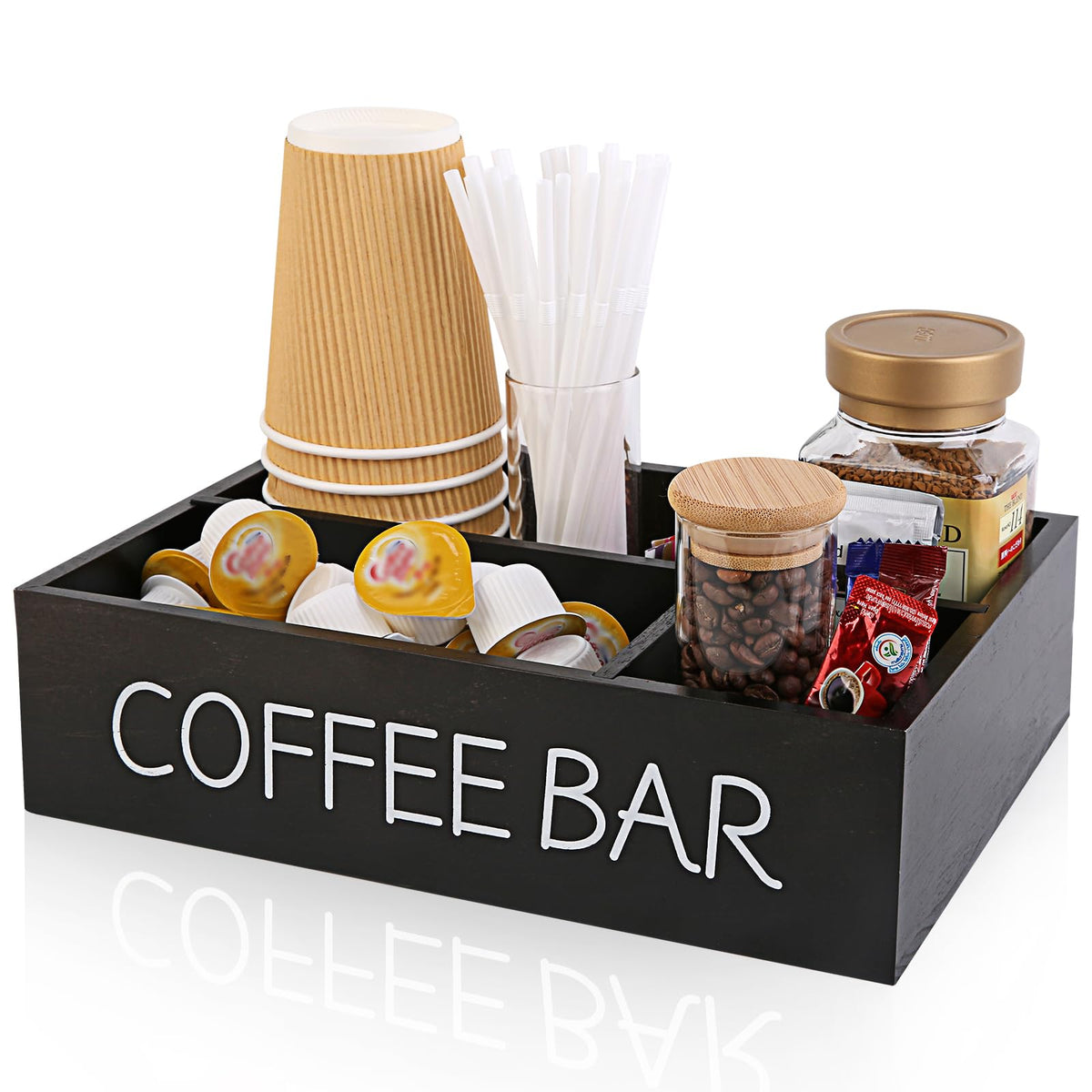 SLLPL Organizador de barra de café con cuatro compartimentos para cápsulas y condimentos.