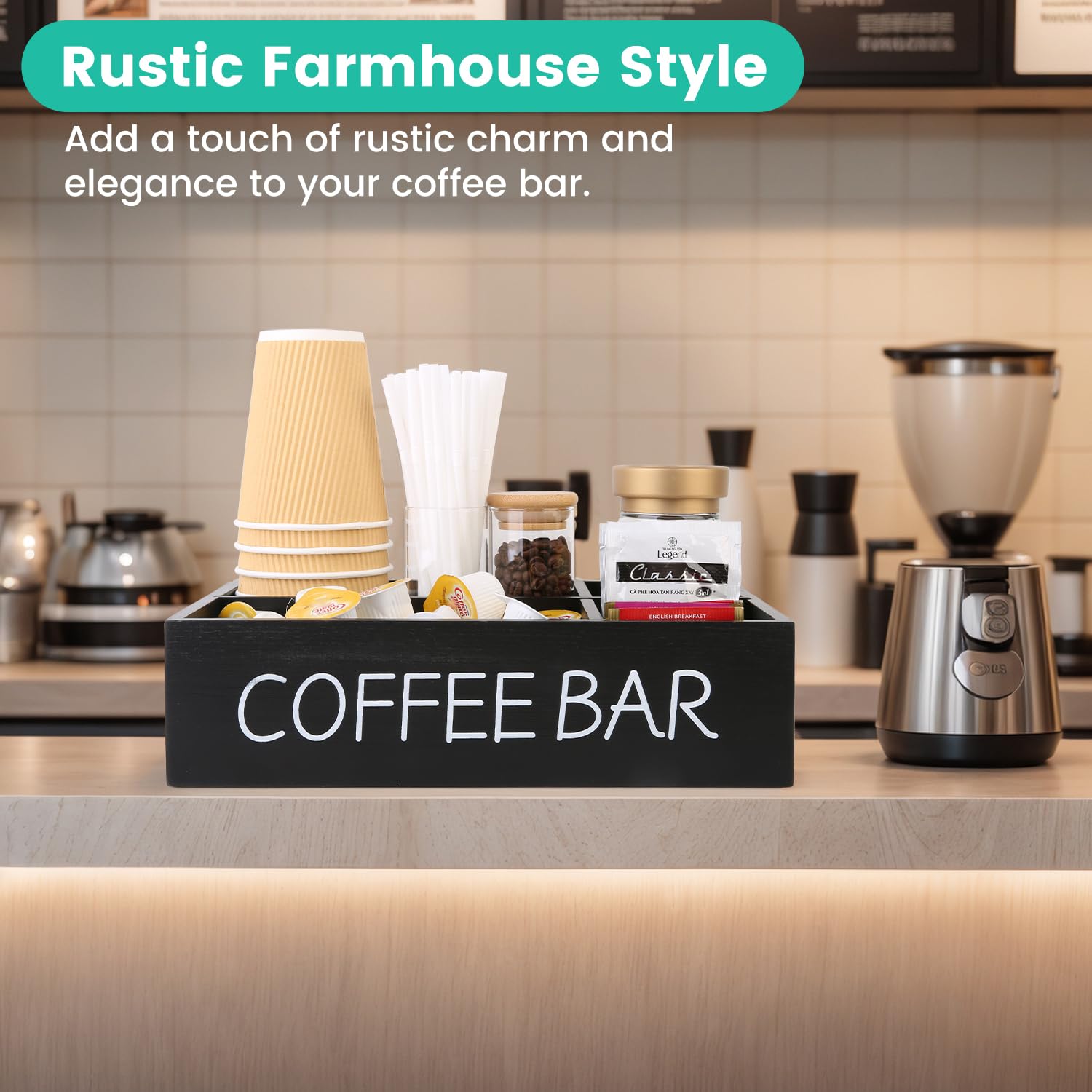 SLLPL Organizador de barra de café de madera duradera para estilo rústico.
