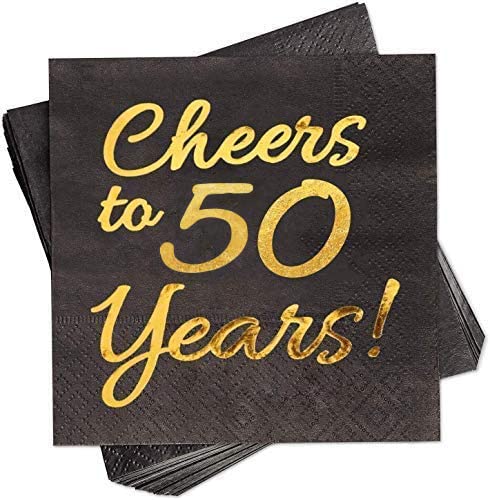 Sllyfo servilletas 50 años negro dorado para fiesta elegante, ideal para decoraciones.
