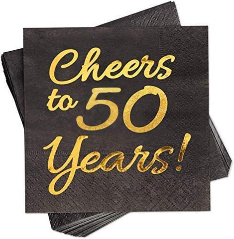 Sllyfo servilletas 50 años negro dorado para fiesta elegante, ideal para decoraciones.