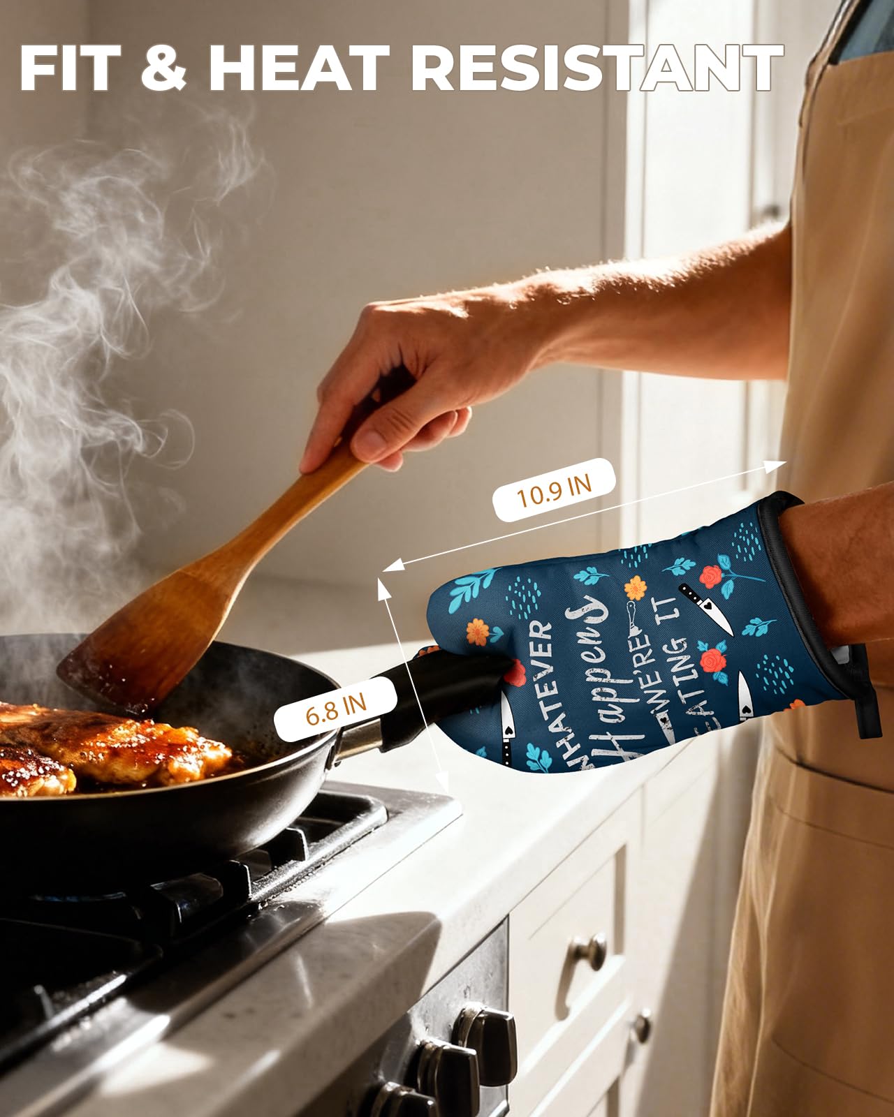 Guante para horno Slohif azul, algodón 100%, uso cómodo al hornear