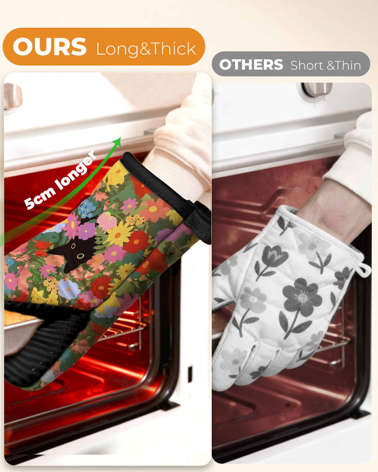 Guantes para horno Slohif gato negro tejido de algodón duradero para cocina diaria.