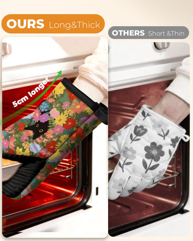 Guantes para horno Slohif gato negro tejido de algodón duradero para cocina diaria.