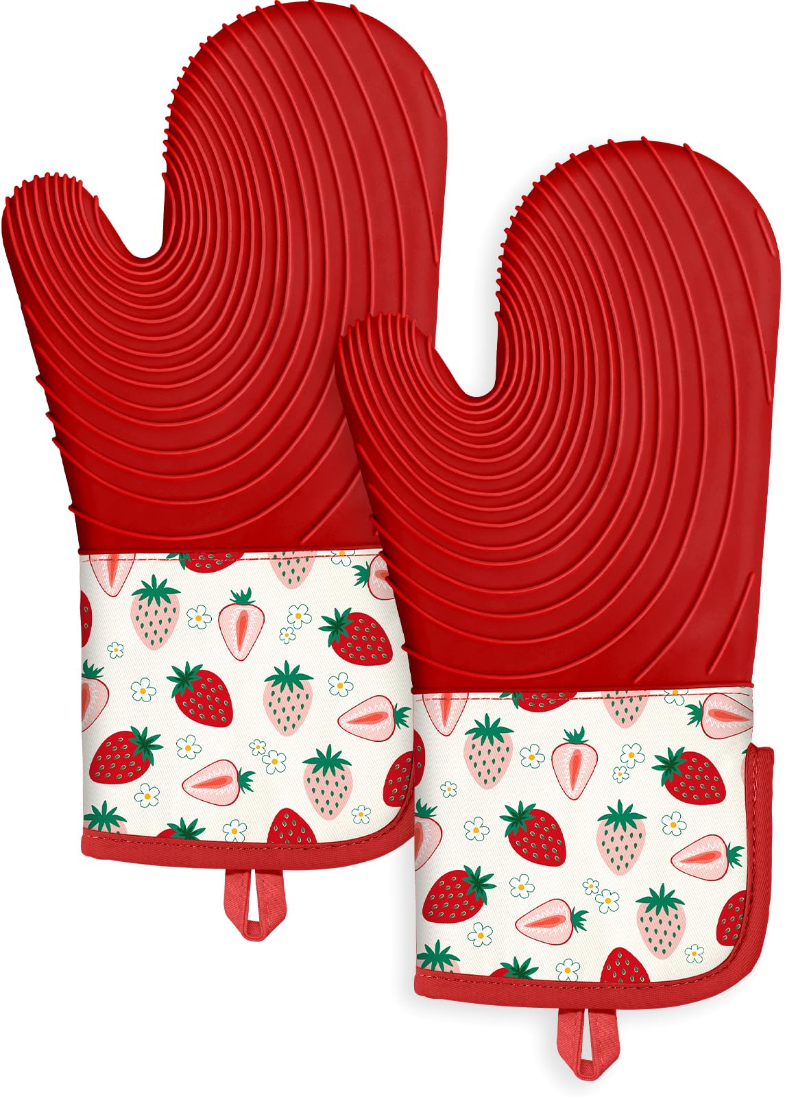 Guantes Slohif: silicona larga con diseño fresa para manejar ollas y bandejas calientes