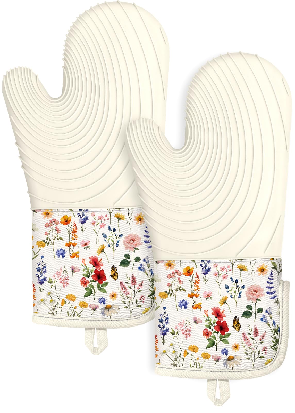 Guantes Slohif de silicona largos con flor roja para mayor agarre.