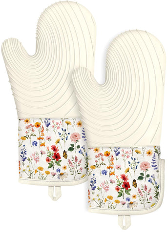 Guantes Slohif de silicona largos con flor roja para mayor agarre.