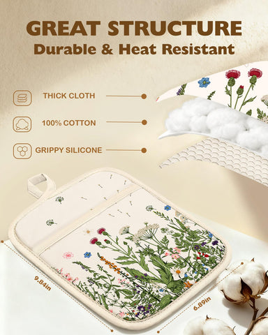 Slohif manoplas cocina con bolsillo beige, agarre seguro para guisos y hornos