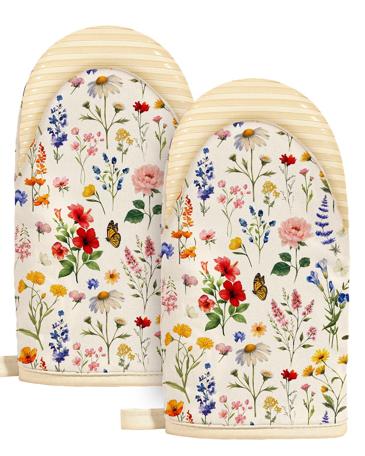 Guantes de horno Slohif con diseño floral vintage beige para cocinar con estilo.