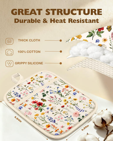 Slohif manoplas de horno resistentes al calor en beige, ideales para cocinar sin quemaduras.