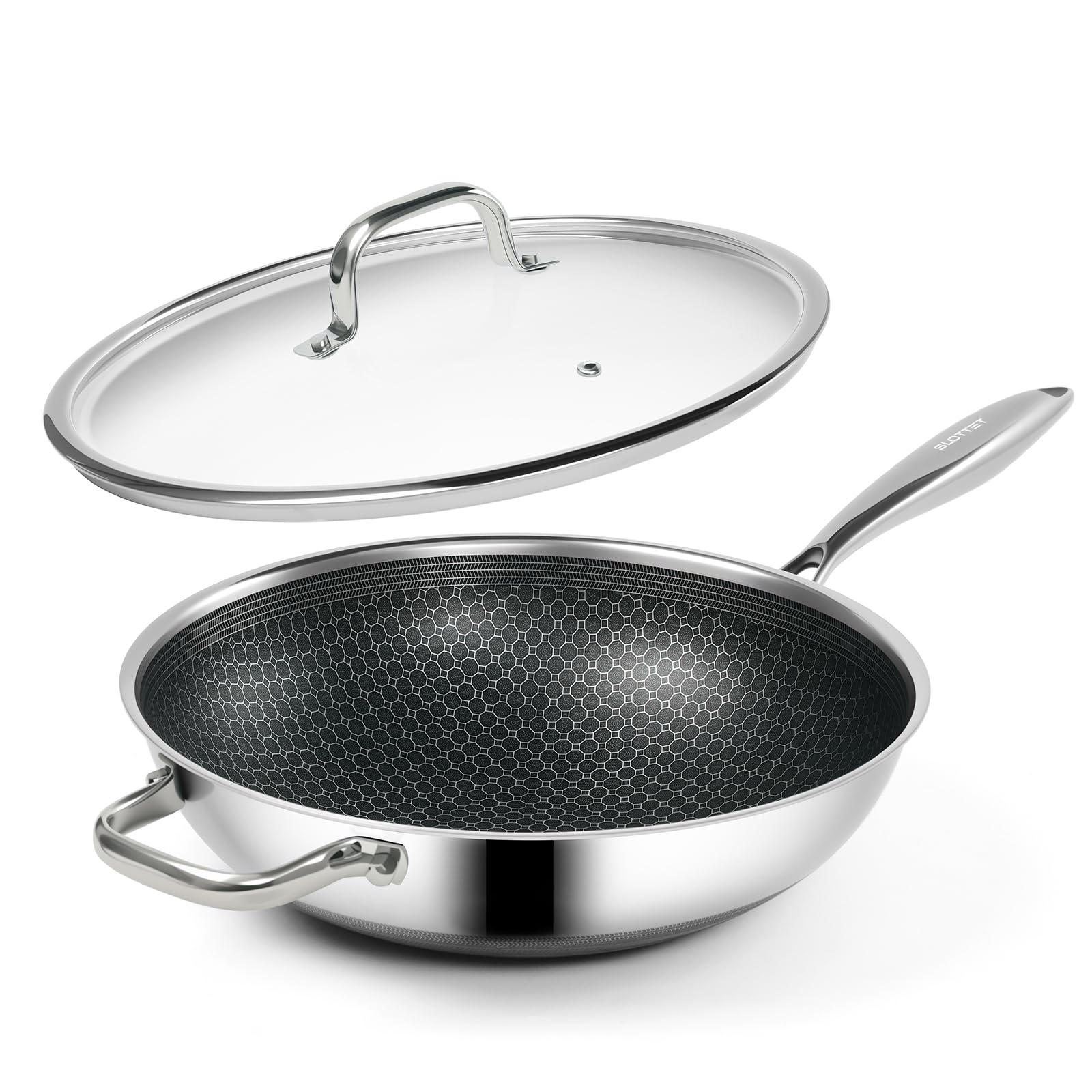 SLOTTET wok híbrido de 12 pulgadas con tapa para salteados uniformes