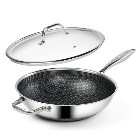 SLOTTET wok híbrido de 12 pulgadas con tapa para salteados uniformes