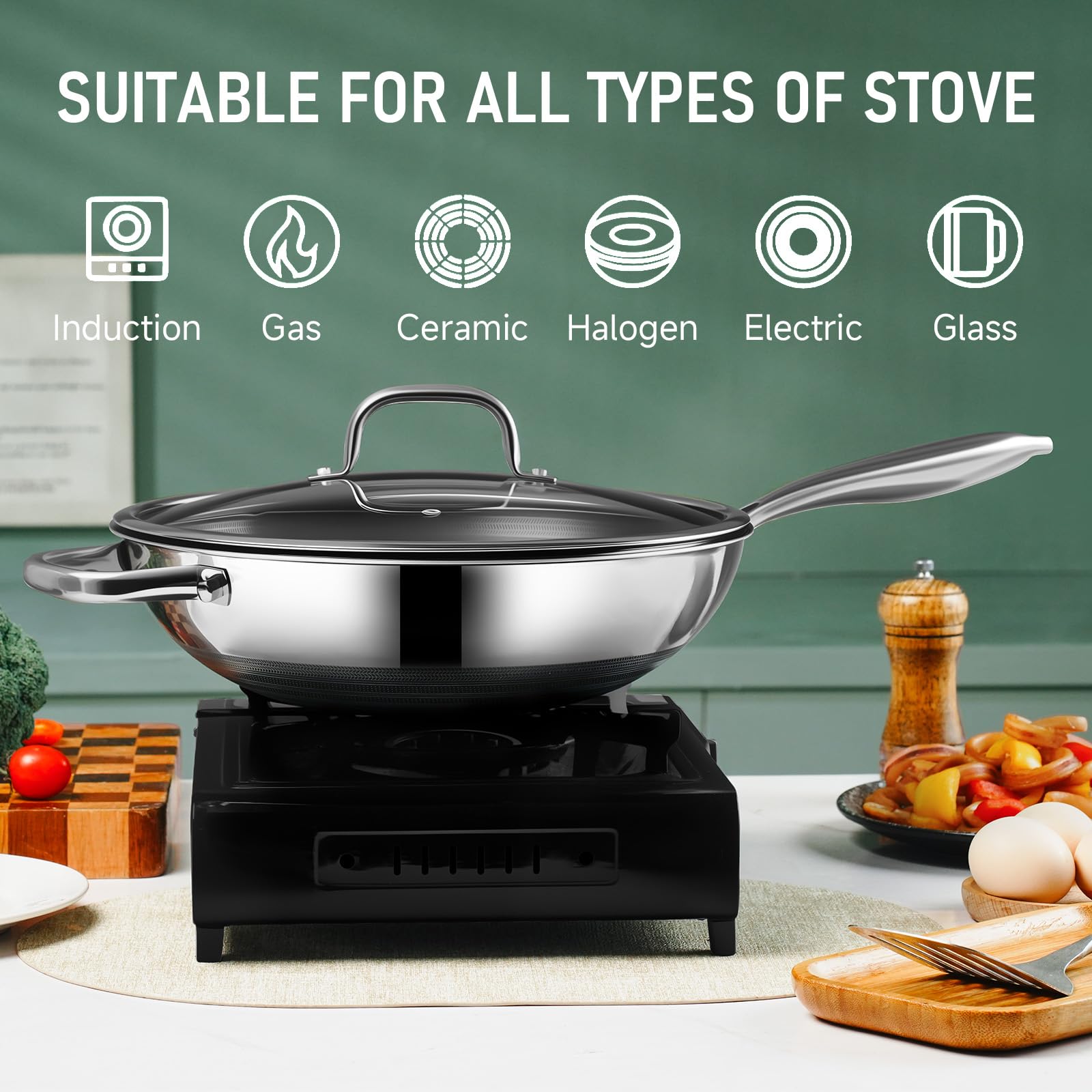 SLOTTET wok 12 pulgadas apto lavavajillas y horno hasta 500°F