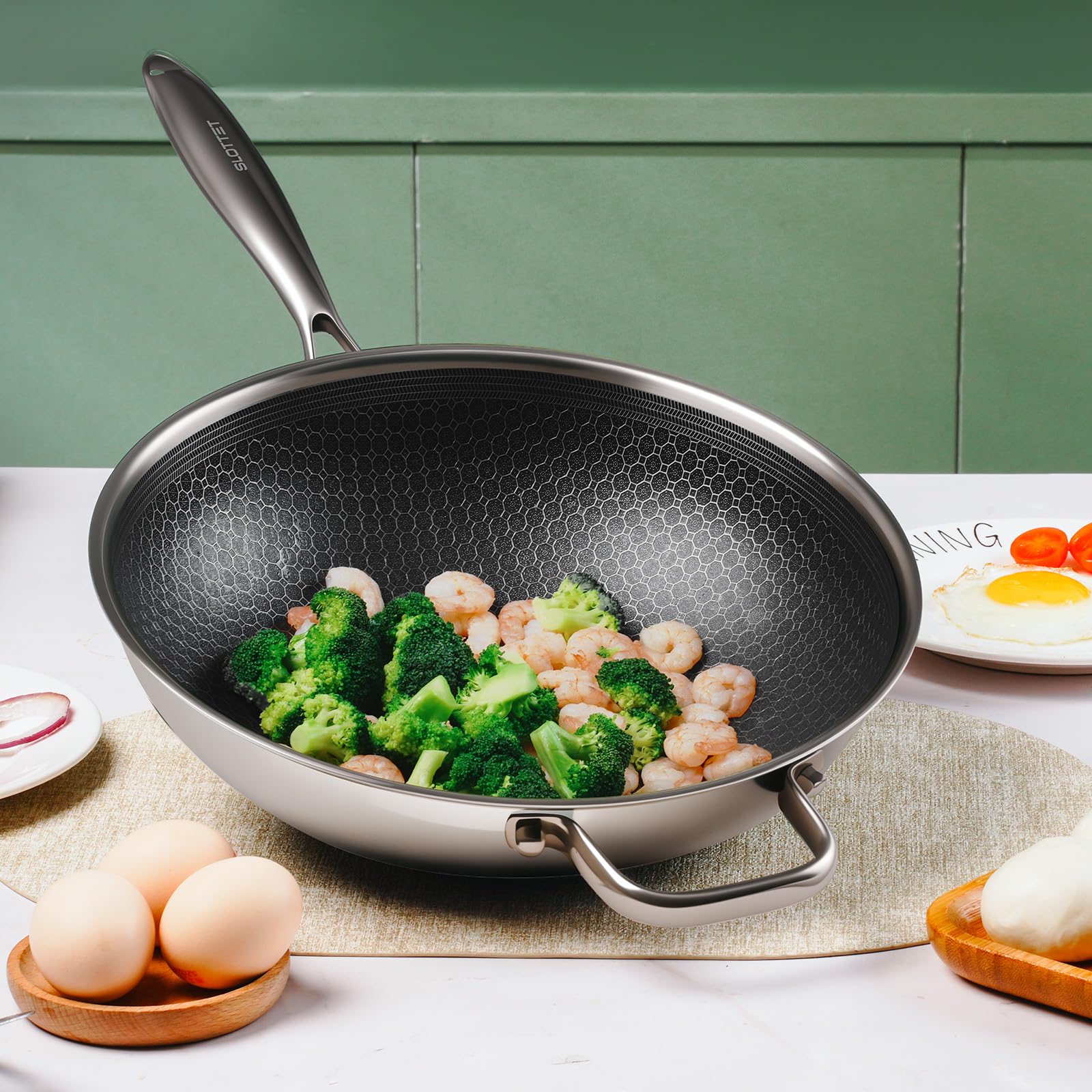 SLOTTET wok híbrido 12 pulgadas compatible con inducción y hornos