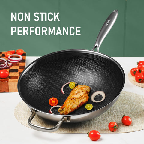 SLOTTET wok 12 pulgadas interior antiadherente duradero para cocinar sin pegar