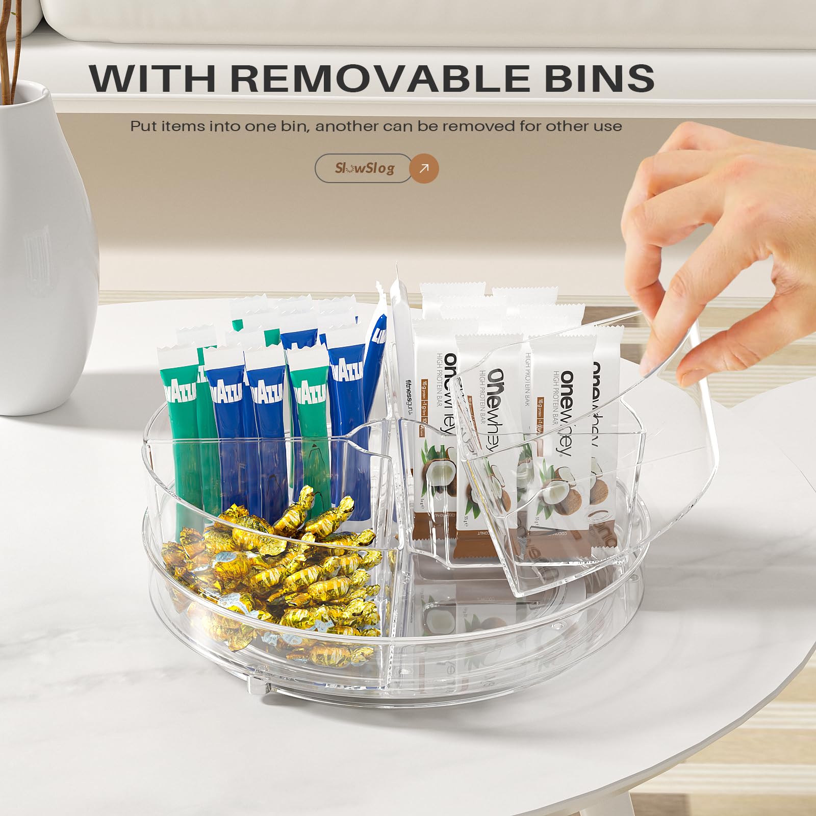 Organizador Slow Slog para frigorífico optimizando la distribución de alimentos.