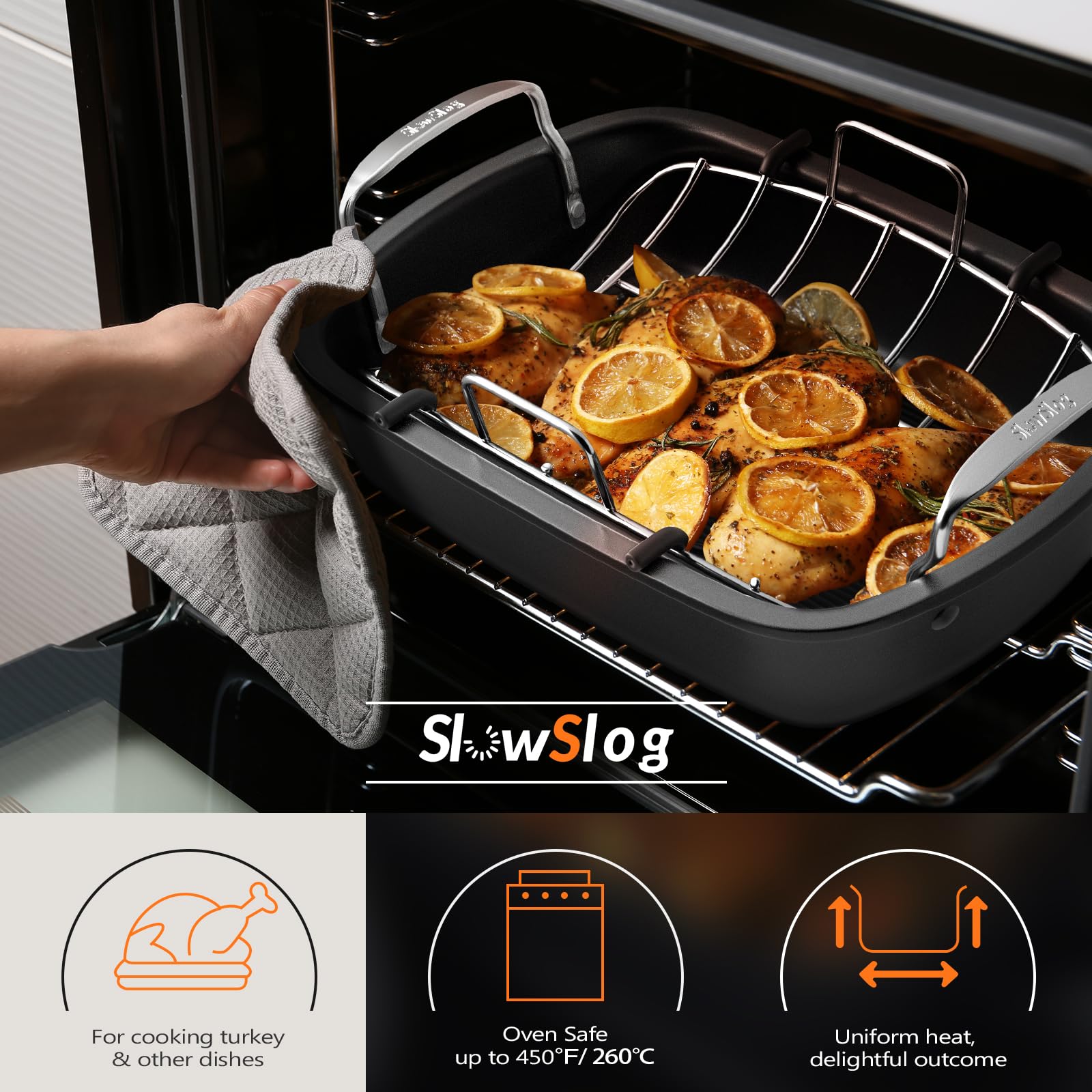 Asadera Slow Slog con rejilla desmontable para cocción homogénea.