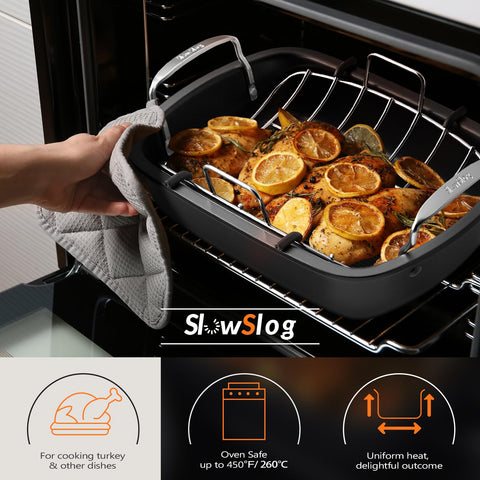 Asadera Slow Slog con rejilla desmontable para cocción homogénea.