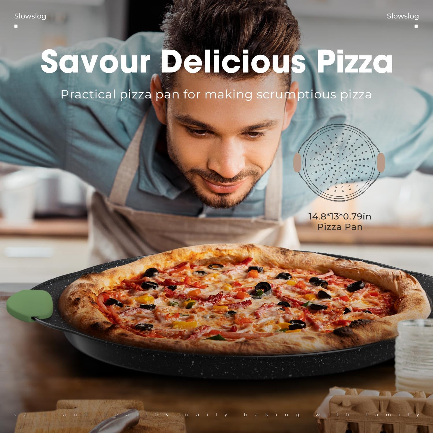 Slow Slog bandeja para pizza antiadherente para masas crujientes y limpieza eficiente.