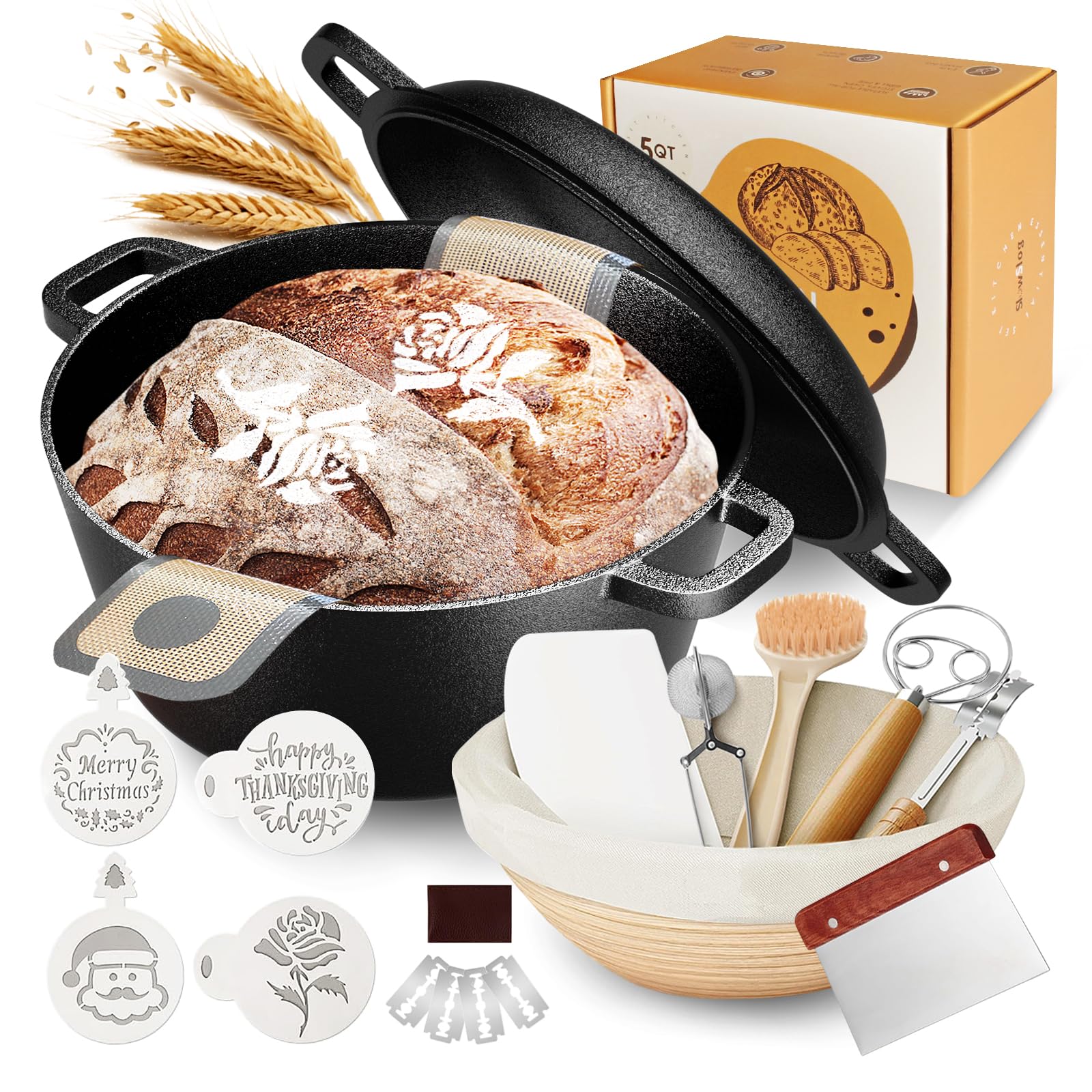 Slow Slog: olla de hierro fundido 5 qt con tapa para hornear pan con distribución uniforme