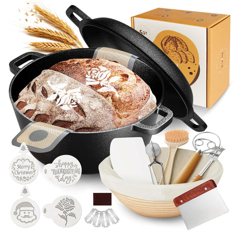 Slow Slog: olla de hierro fundido 5 qt con tapa para hornear pan con distribución uniforme