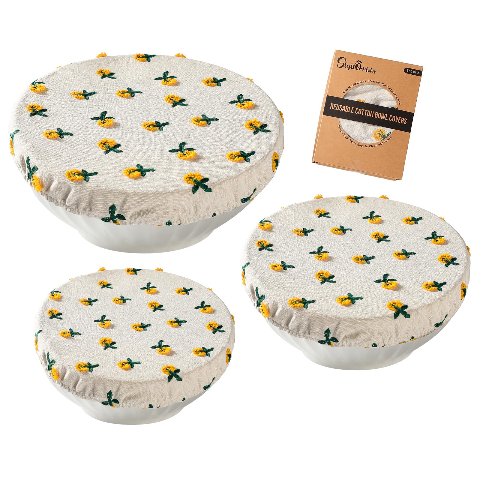 Cubiertas reutilizables Slyitokbhr con bordado margaritas beige para conservar pan y ensaladas frescas