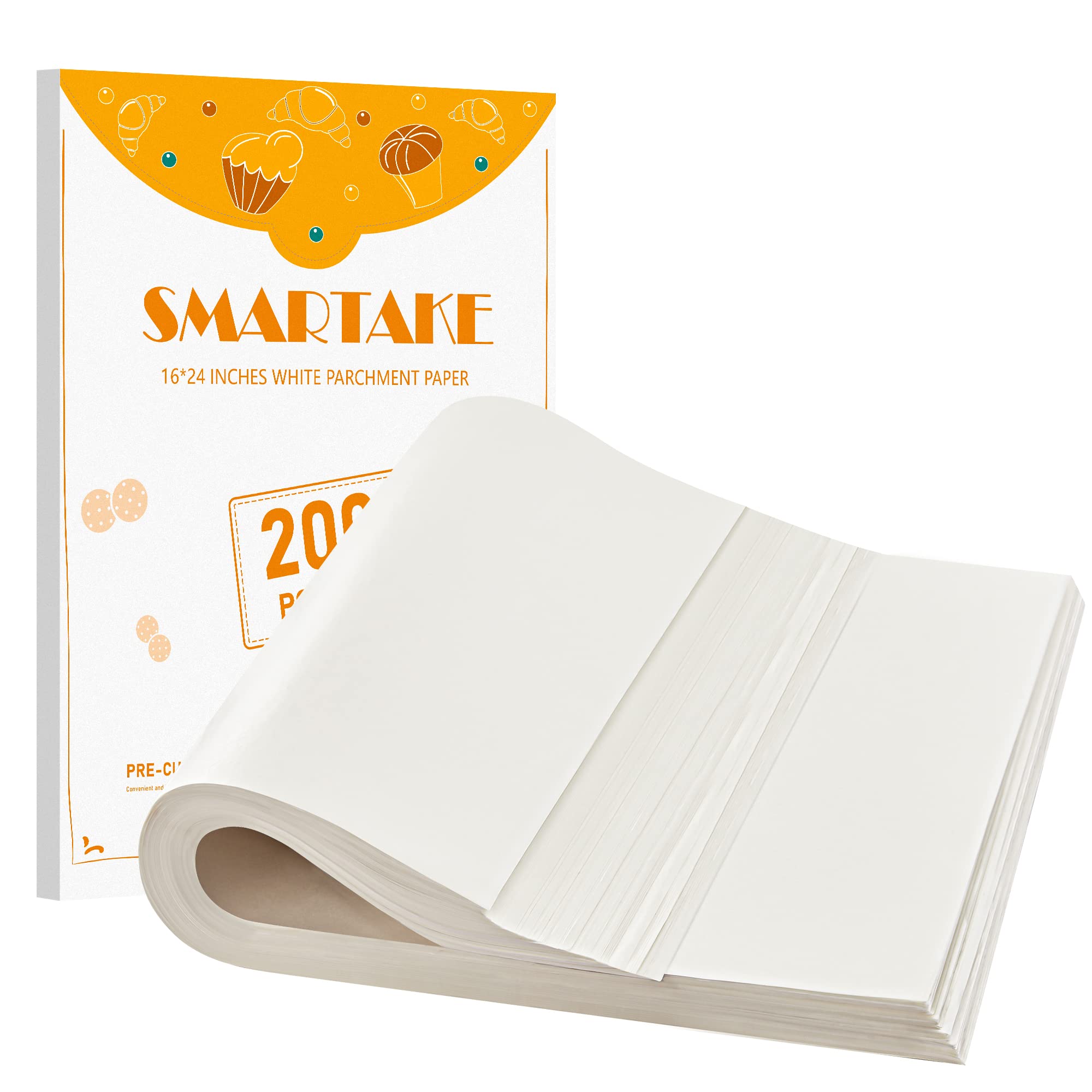 SMARTAKE papel de hornear precortado 200 piezas 16x24 para hornear rápido y limpio