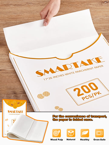 SMARTAKE papel para hornear blanco de una pieza, horneados limpios y sin complicaciones