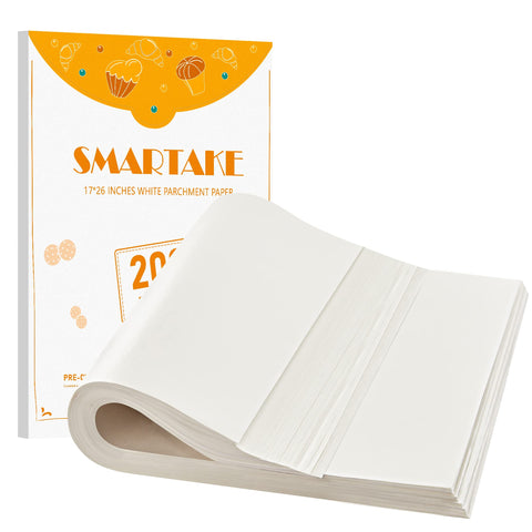 SMARTAKE papel para hornear pre-cortado rectangular 17x26, borde limpio para hornear rápido