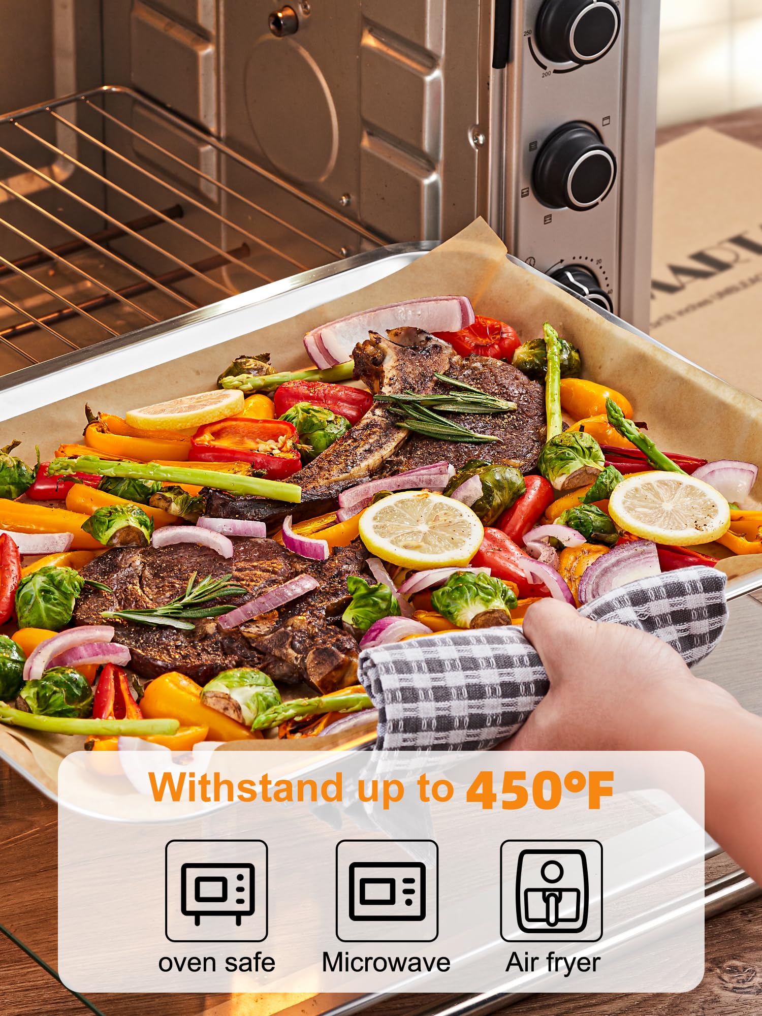 SMARTAKE papel para hornear sin blanquear; apto para contacto con alimentos y preparación segura.