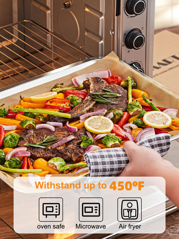 SMARTAKE papel para hornear sin blanquear; apto para contacto con alimentos y preparación segura.
