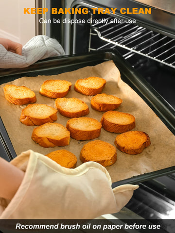 SMARTAKE papel pergamino resiste hasta 450 °F, ideal para hornear con seguridad.
