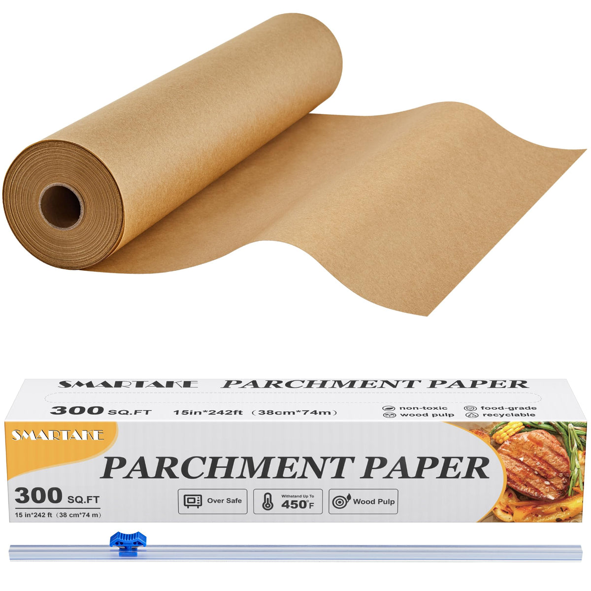 SMARTAKE papel pergamino: rollo largo de 300 pies cuadrados para hornear.