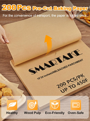 SMARTAKE pergamino resistente al calor hasta 450°F, adecuado para grill y vapor.