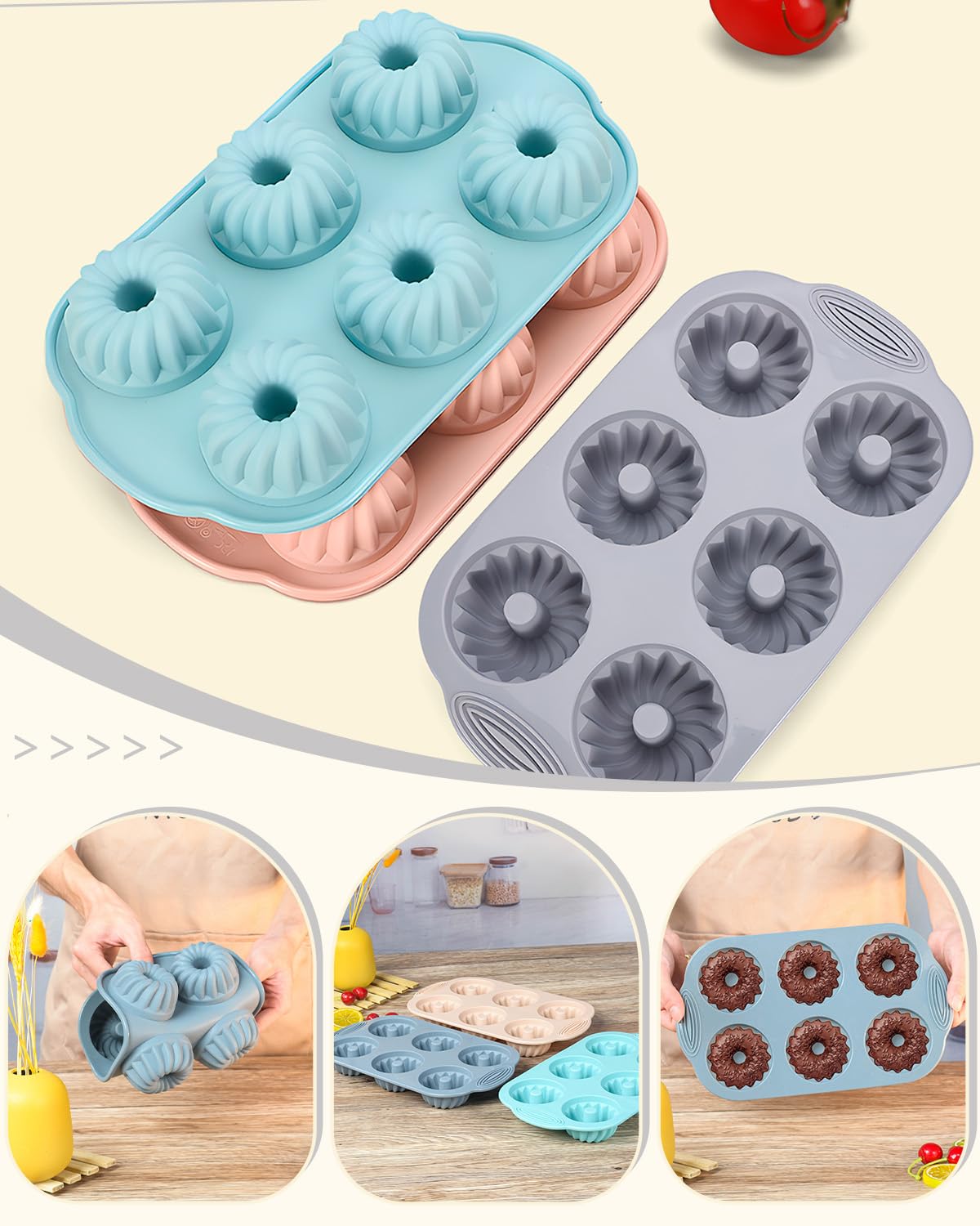 SmartKitch bundtlette de 6 cavidades, porciones uniformes para fiestas.