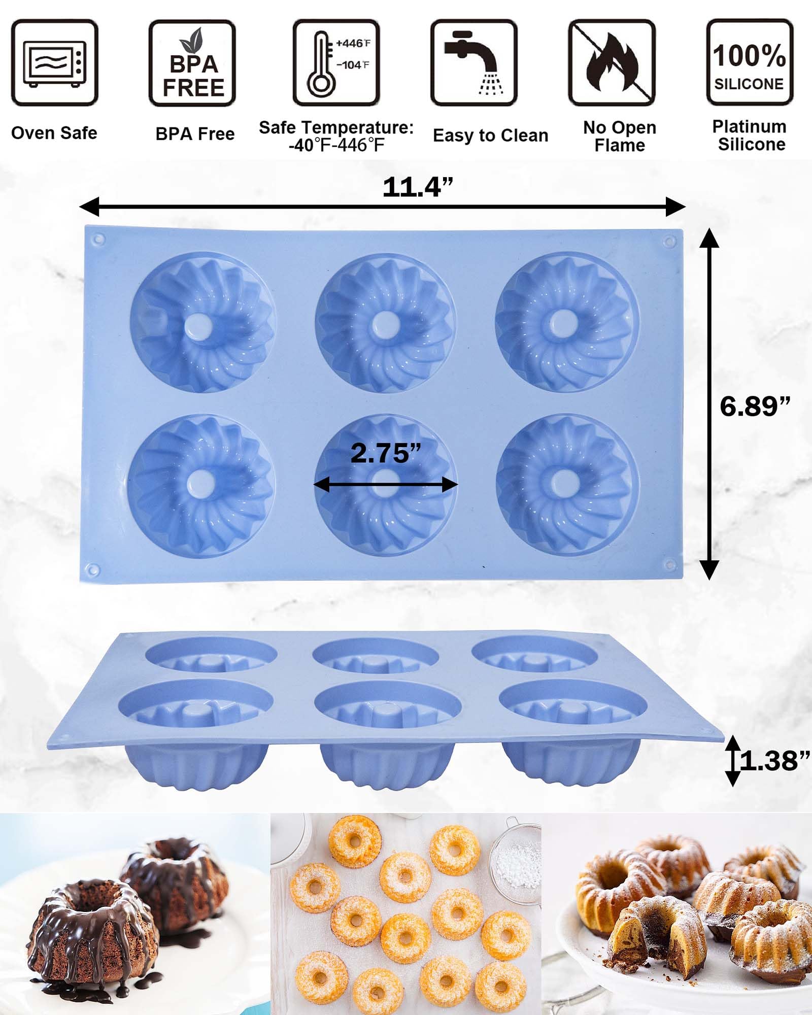SmartKitch molde silicona acanalada para pasteles pequeños, 6 cavidades