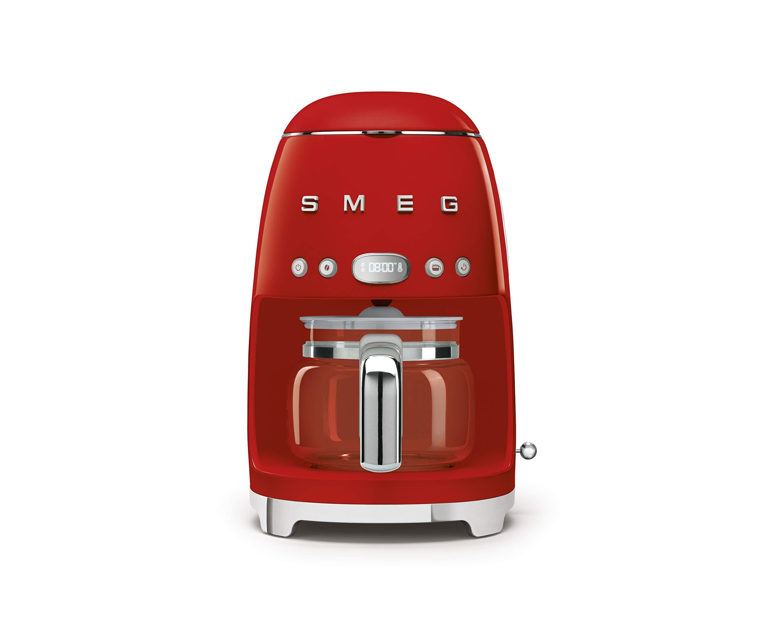 Cafetera Smeg 50's Retro con jarra de vidrio de 10 tazas, ideal para familias.