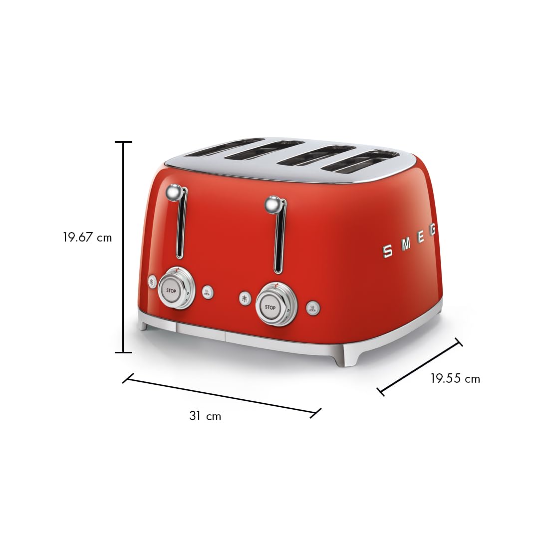Vista lateral de SMEG Rojo, complemento perfecto para cocinas modernas.
