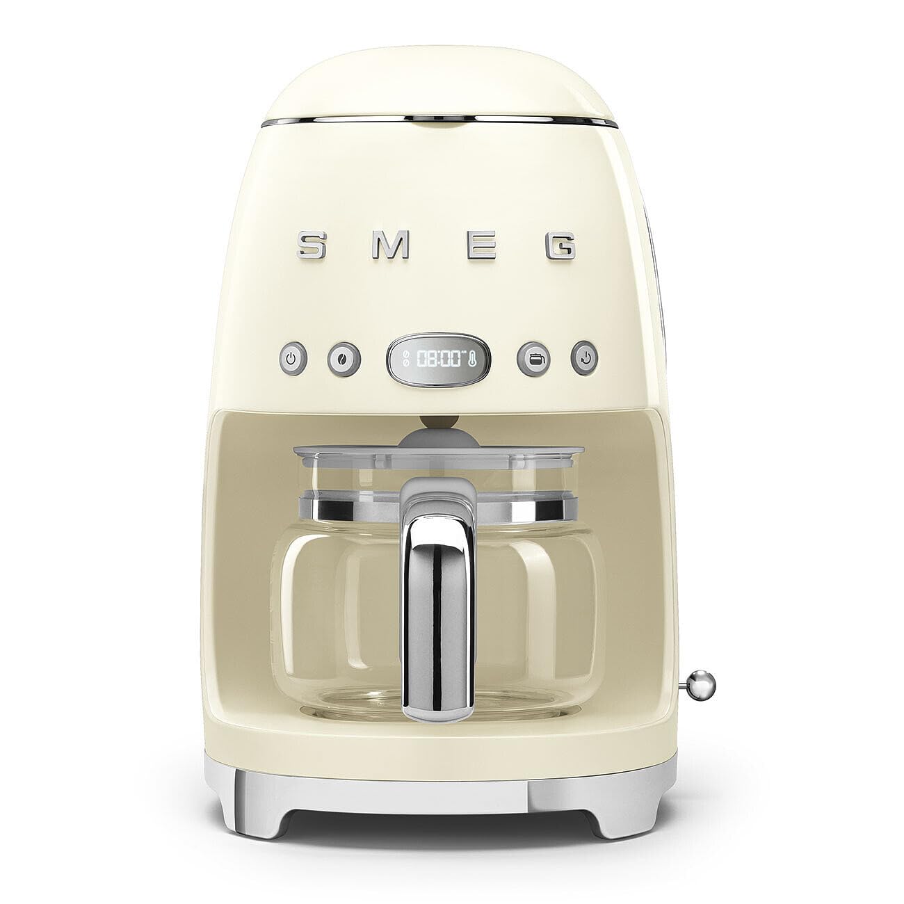 Smeg cafetera crema, frente elegante, ideal para un café rápido en casa.