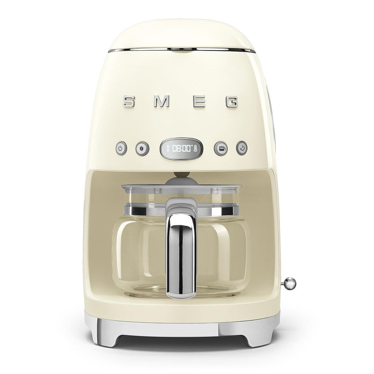 Smeg cafetera crema, frente elegante, ideal para un café rápido en casa.